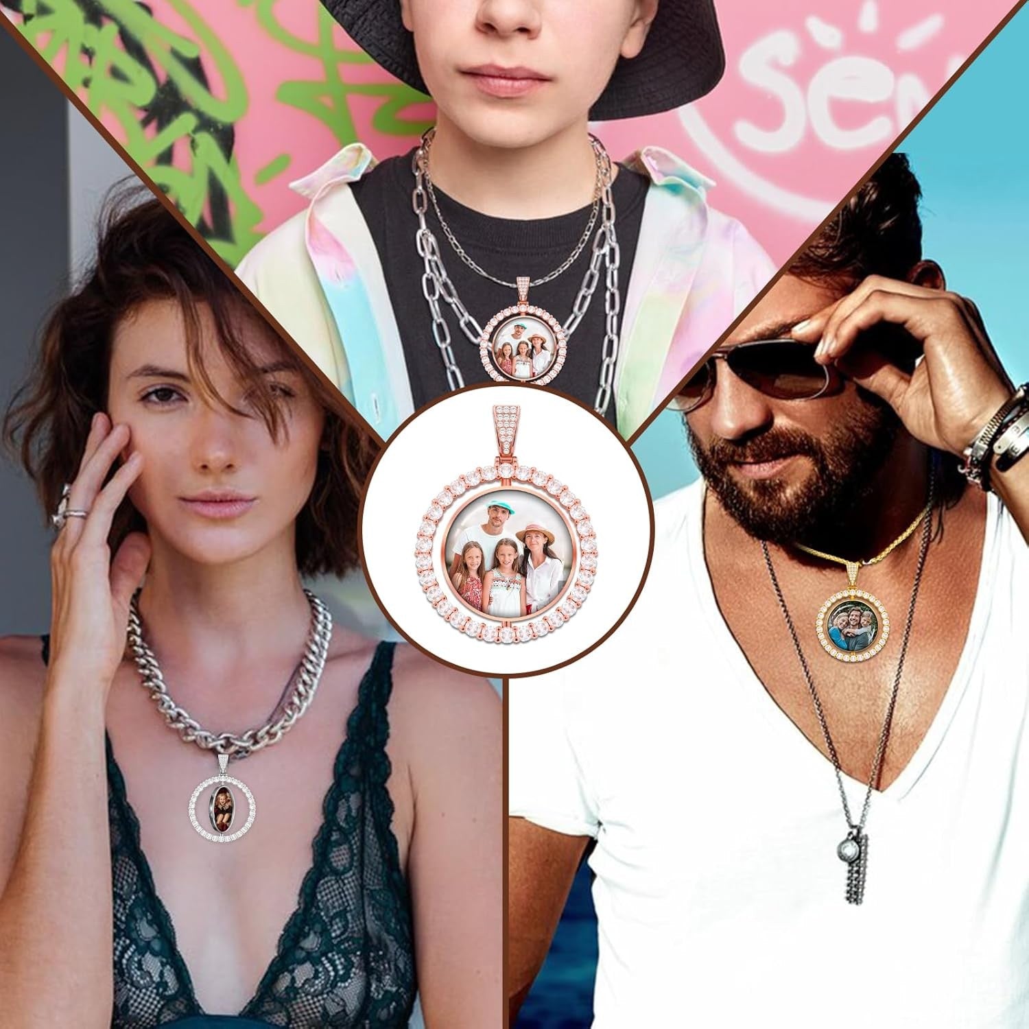 Custom Photo Projection Necklace,Personalized Photo Necklace,Couple Necklace,Memorial Picture Jewelry,Birthday Wedding Graduation Gift