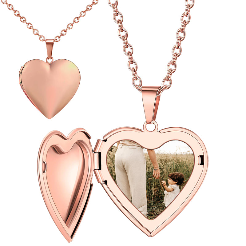 Filled Floral Heart Photo Locket with Diamond - 3/4 inch x 3/4 inch - Includes 18 inch Chain
