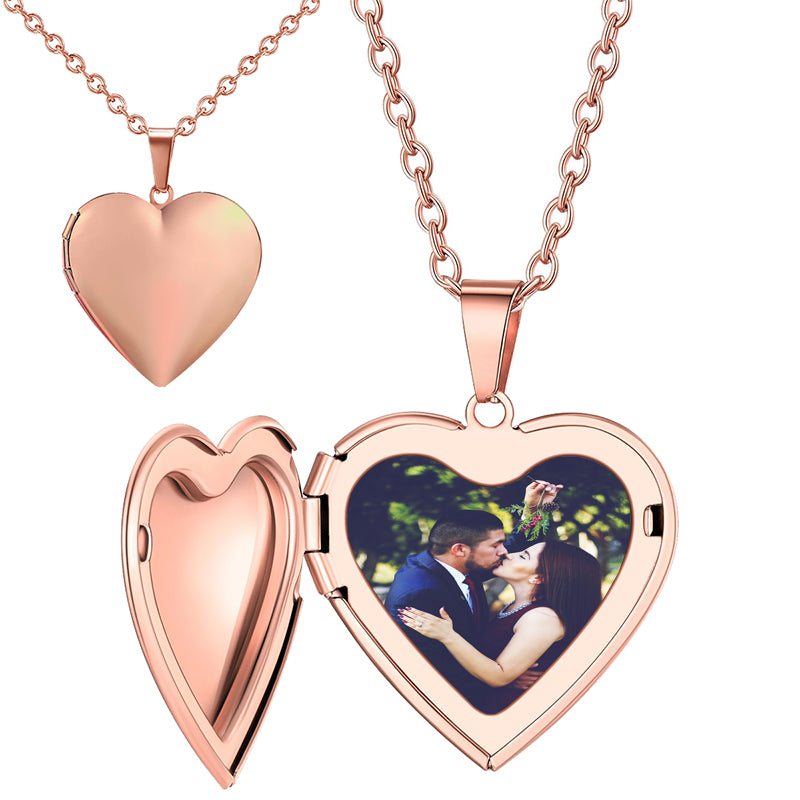 Heart Plate Double-Sided Engraving Personalized Photo and Message Pendant Chain Necklace 18.5 in + 2.5 in