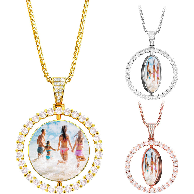 Custom Photo Necklace for Men Personalized Dog Tag Pendant Necklaces with Text Picture Birthday Memorial Gifts for Boyfriend Women