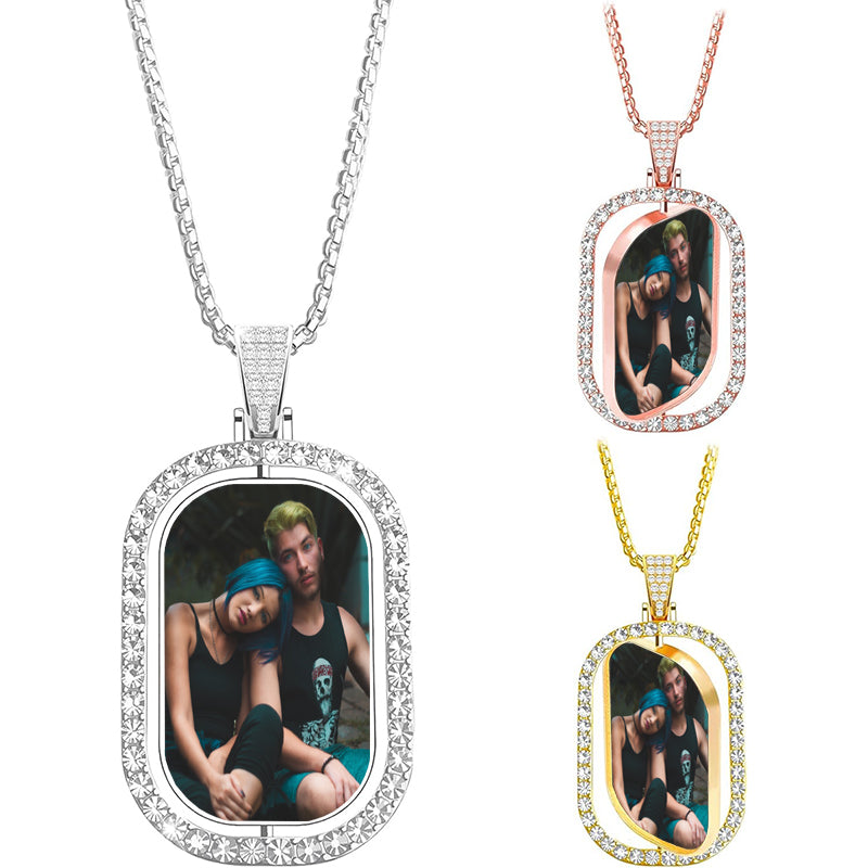 Heart Plate Double-Sided Engraving Personalized Photo and Message Pendant Chain Necklace 18.5 in + 2.5 in