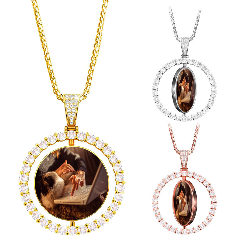 Double Sided Photo Necklace, Personalized Picture Necklace, Reversible Photo Pendant, Custom Engraved Necklace, Memorial Gift