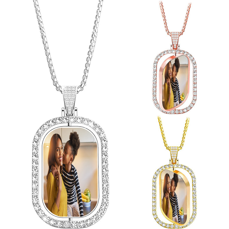 Personalized Photo Necklace, Double Sides Picture Rotatable Necklace, Custom Familyc Photo Pendant, Mother's Day Gift, Gift for New Mom