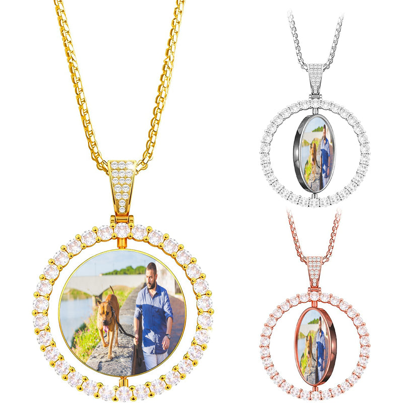 Custom Photo Heart Necklace: Double Sided Swivel Memorial Pendant