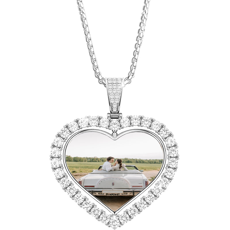 Custom Photo Pendant Necklace for Men Women, Personalized Engraved Sketch Picture Necklace Silver, Plated Memorial Necklace, Stainless Steel Cuban Chain, Hip-Hop Gift