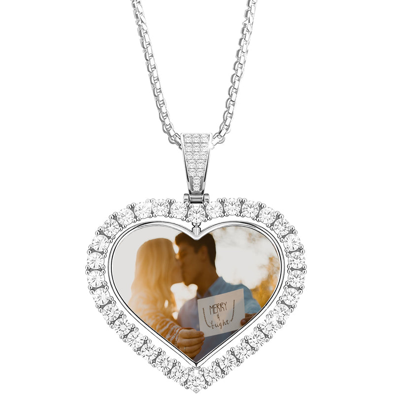 Personalized Picture Necklace Projection necklaces, /Silver Necklace for Women Heart Pendant with CZs, Necklaces with Photo Inside, Customized Photo Gifts for Mom Wife Birthday Christmas