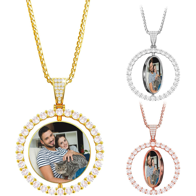 Custom Birthstone Coin Necklace ¨C Engraved Photo & Text, Front and Back Personalized Jewelry