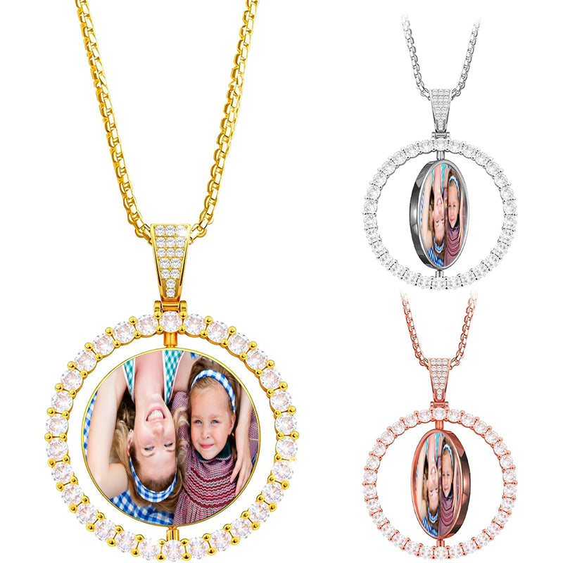 Family Birth flower hand embroidered necklace 4 photos locket Personalized gift Family Photo necklace Floral locket Gift for Mom Custom gift