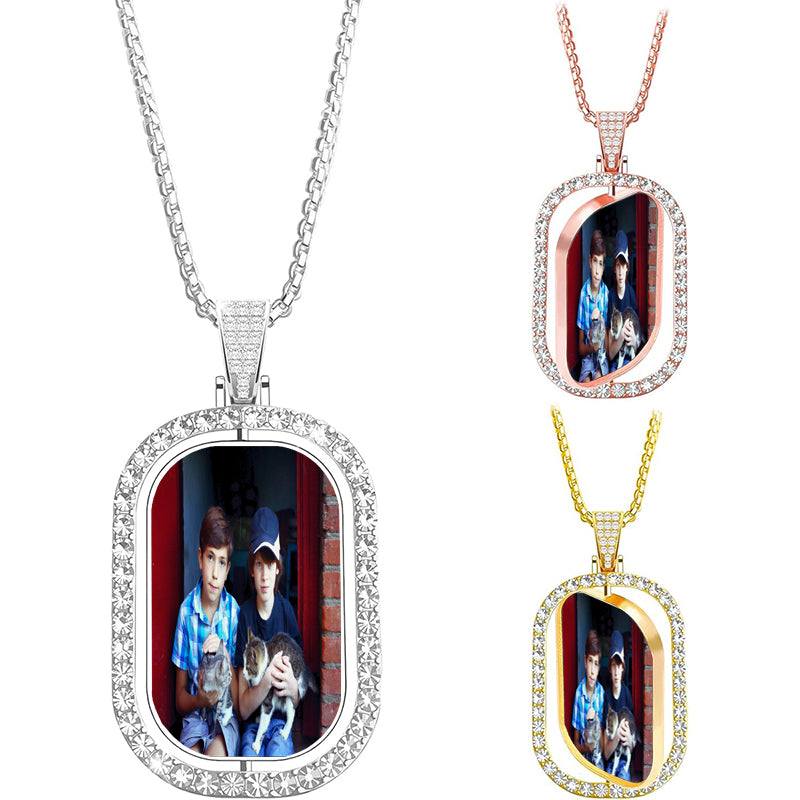 Personalized Double Plate Bubble Letter Nameplate Necklace - Custom Sterling Silver, & Rose