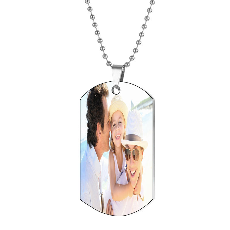 Custom Photo Pendant Necklace: Stainless Steel Cuban Chain, Silver Rose
